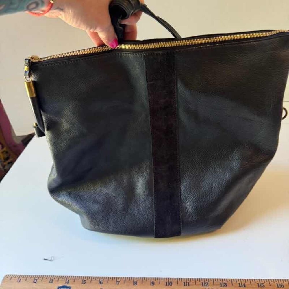 Black Suede Leather Hobo Shoulder Bag Large Slouchy Tote Handbag